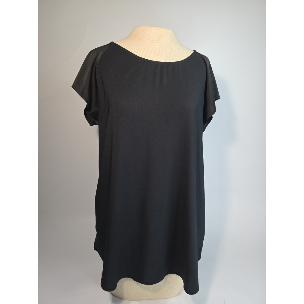 EXPRESS Size Medium Black Satin Feelβ Cap Sleeve Zipper Back Blouse